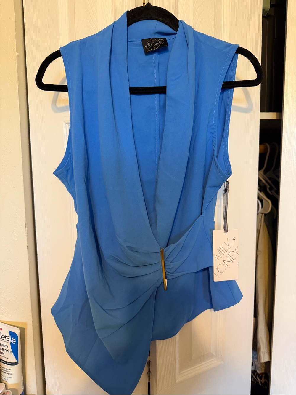 Milk and Honey Sleeveless Drape Front Top - Blue